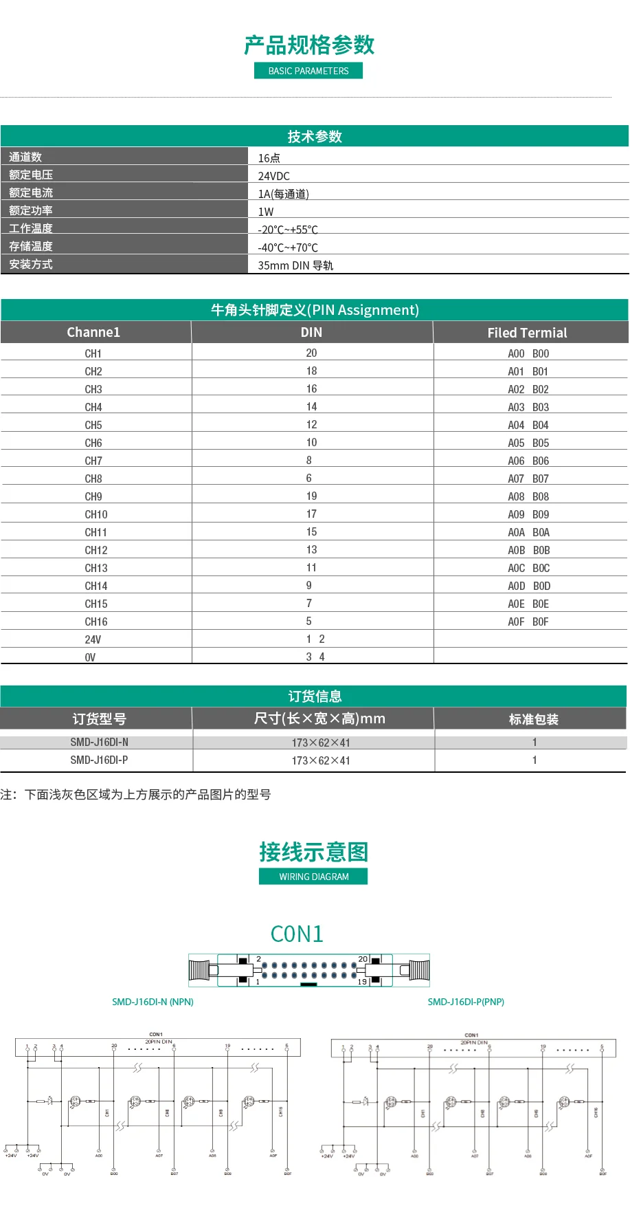 16路單獨輸入NPN/PNP 端子台模塊 端子台