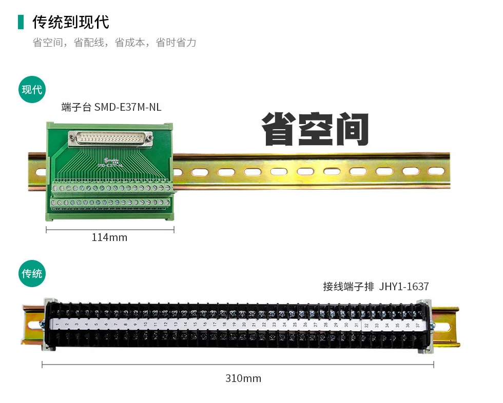 D-SUB針型/孔型接口端子模組 省空間PLC端子板