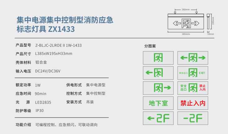 集中电源集中控制型消防应急标志灯具 ZX1433