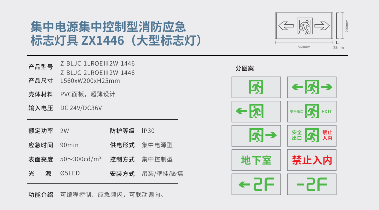 集中电源集中控制型消防应急标志灯具 ZX1446（大型标志灯）