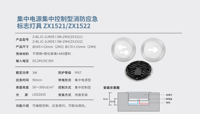 集中电源集中控制型消防应急标志灯具 ZX1521/ZX1522