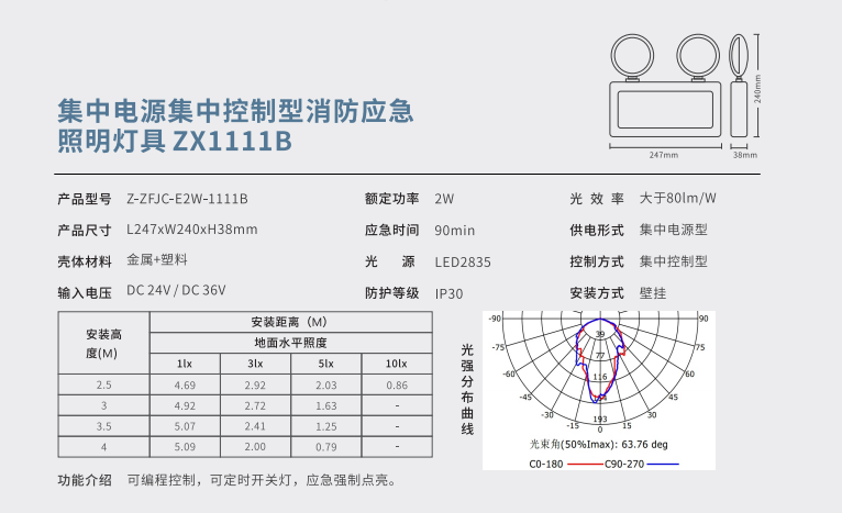 集中电源集中控制型消防应急照明灯具 ZX1111B