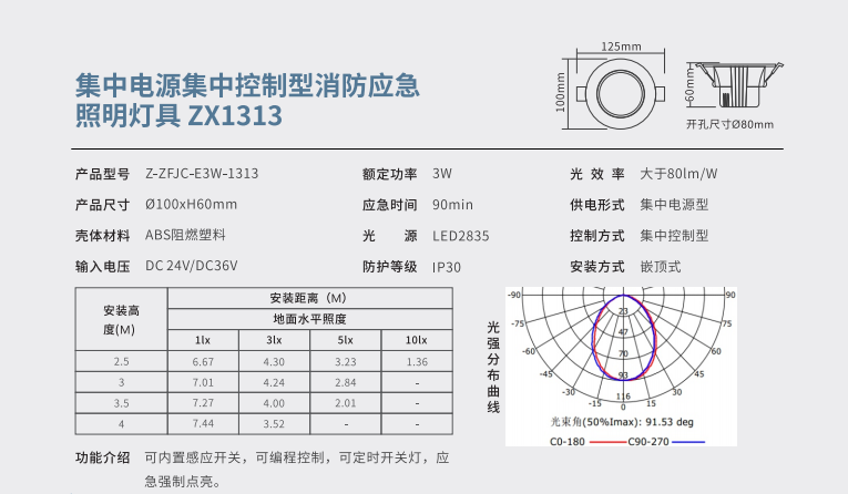 集中电源集中控制型消防应急照明灯具 ZX1313