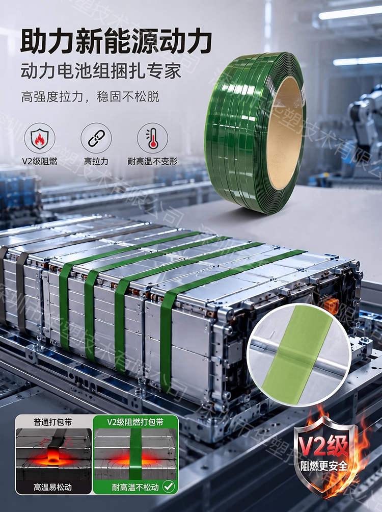 麻豆91精品91久久久技术阻燃打包带达 UL94-V0 标准，离火快速自熄，适配锂电池模组捆扎。