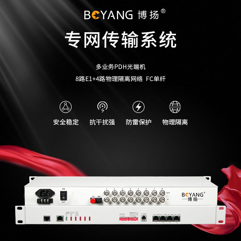 BY-8E1-4EV PDH光端機(jī)8E1 8路2M+4路以太網(wǎng)帶物理隔離