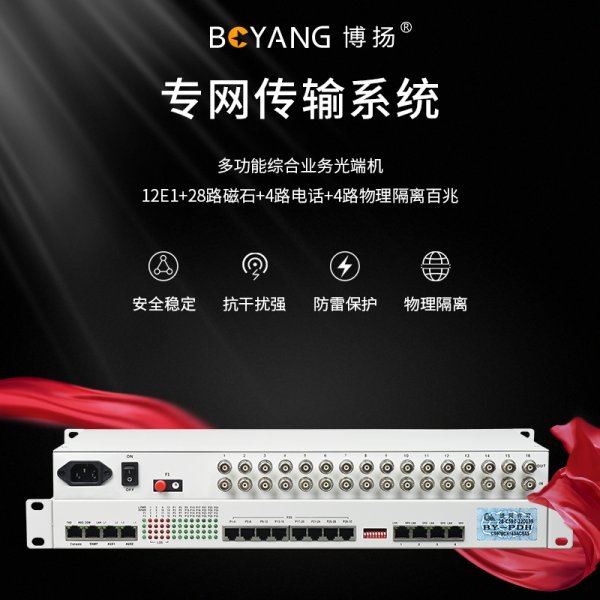 多功能綜合業(yè)務光端機 12E1+28路磁石+4路電話+4路物理隔離百兆 單纖FC 20KM