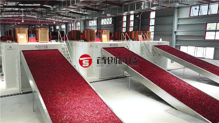 多層網(wǎng)帶式辣椒烘干機(jī)應(yīng)用于大型辣椒加工廠(chǎng)的處理