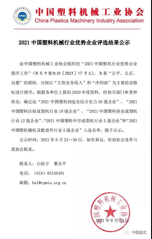 中國塑機企業排行榜！金緯機械競爭優勢繼續擴大