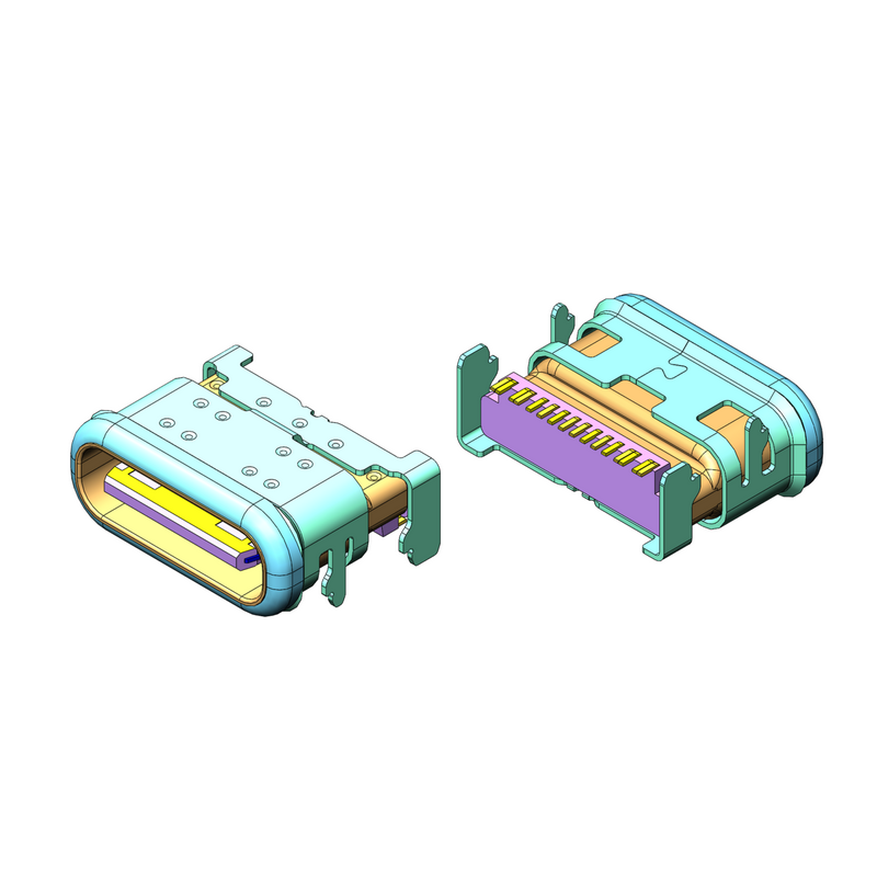 防水TYPE-C 母座 16Pin 板上SMT 有柱