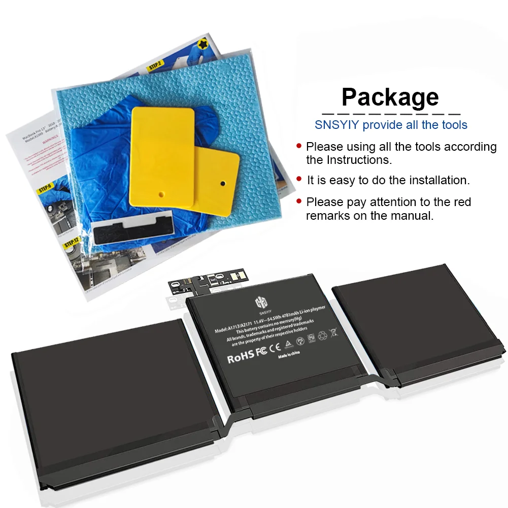 Batterie ANTIEE Compatible MacBook Pro 13" A1708 A1713 - 54.5Wh 4781mAh - Remplacement Parfait Late 2016 Mid 2017