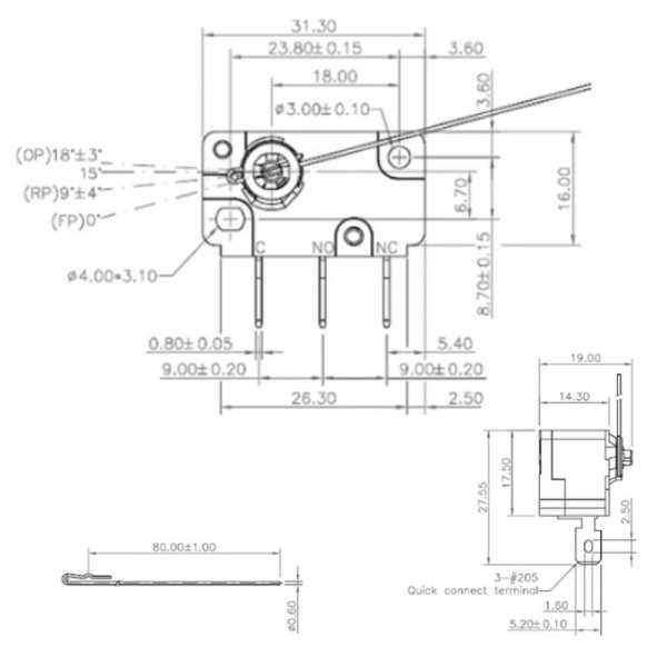 中國臺灣原裝ZIPPY長針微動老鼠尾開關益芳伊東封口機配件進杯感應器