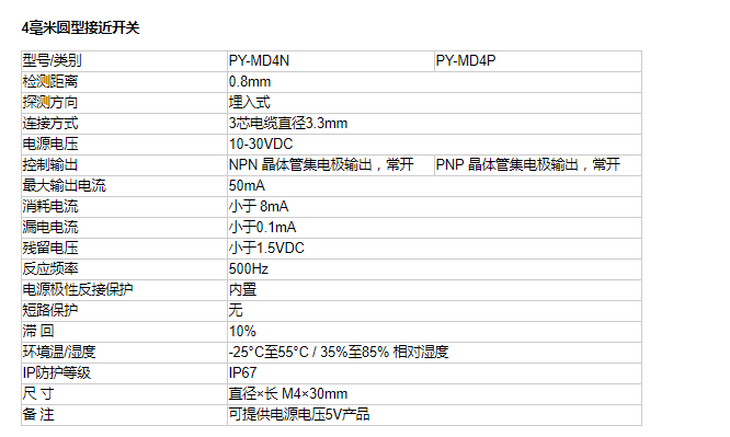 4毫米圓型接近開關(guān)PY-M4