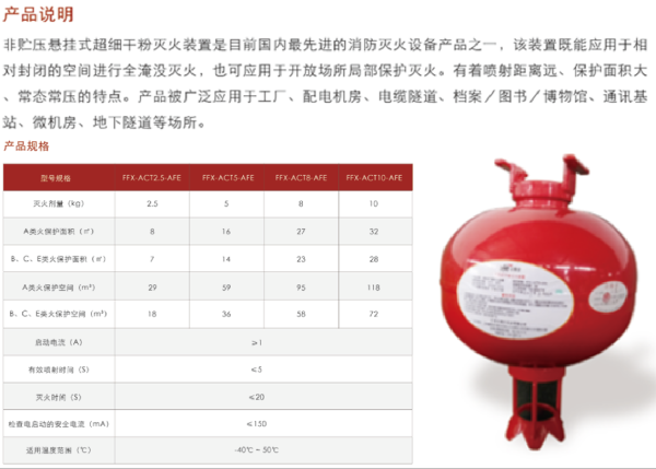 貯壓懸掛式超細(xì)干粉滅火裝置