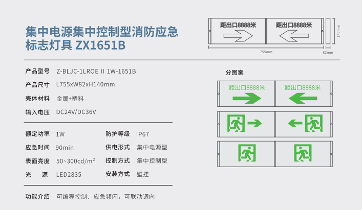 集中電源集中控制型消防應急標志燈具 ZX1651B