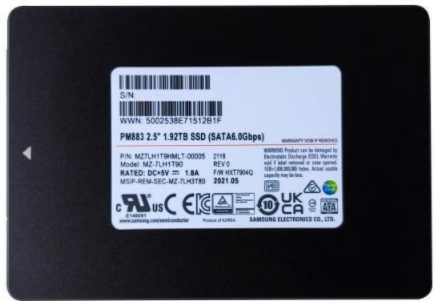 三星（SAMSUNG）1.92T 企業(yè)級SSD固態(tài)硬盤 SATA3.0接口 PM883 1.92T