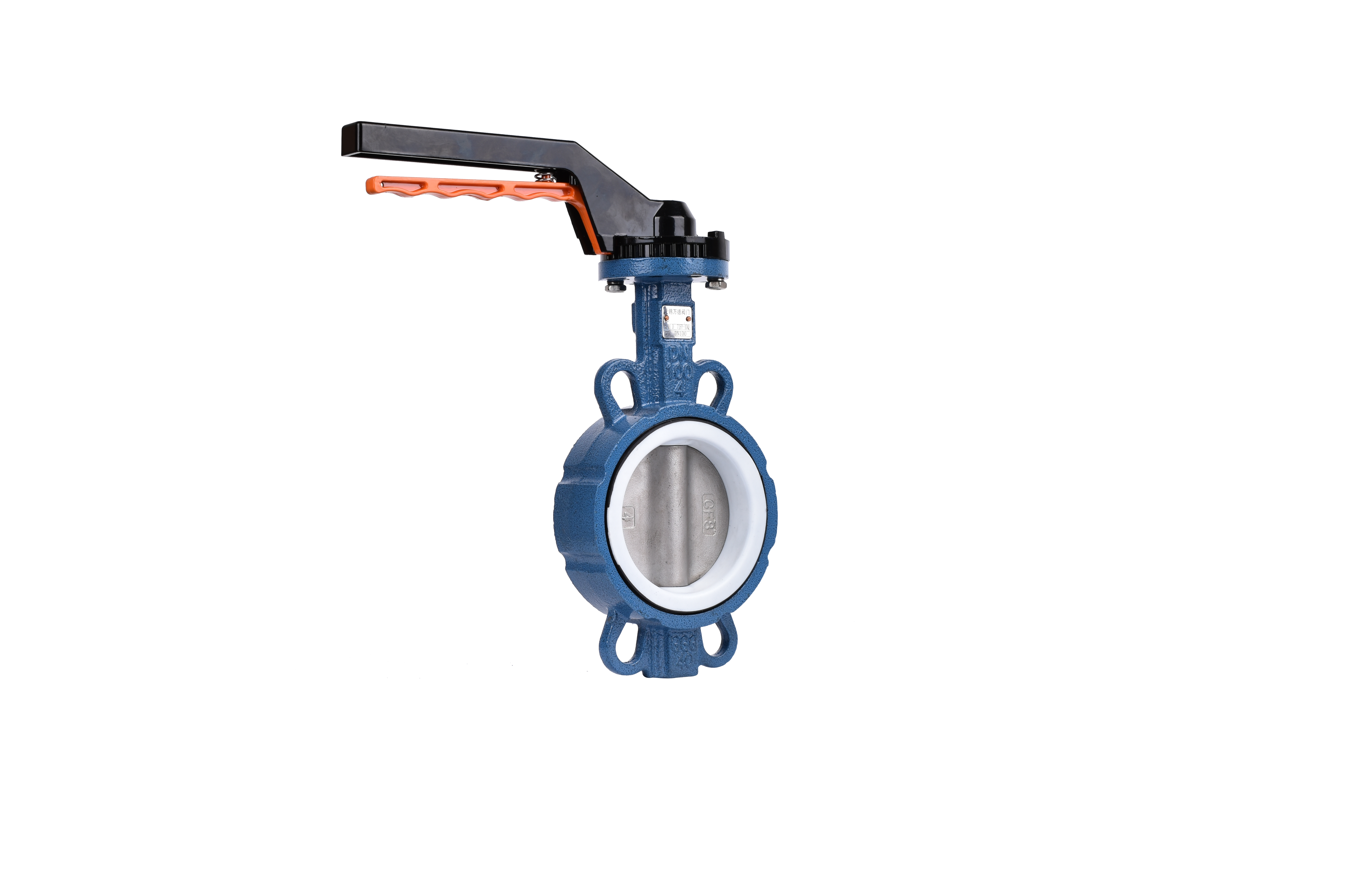 手柄球墨铸铁四氟对夹蝶阀