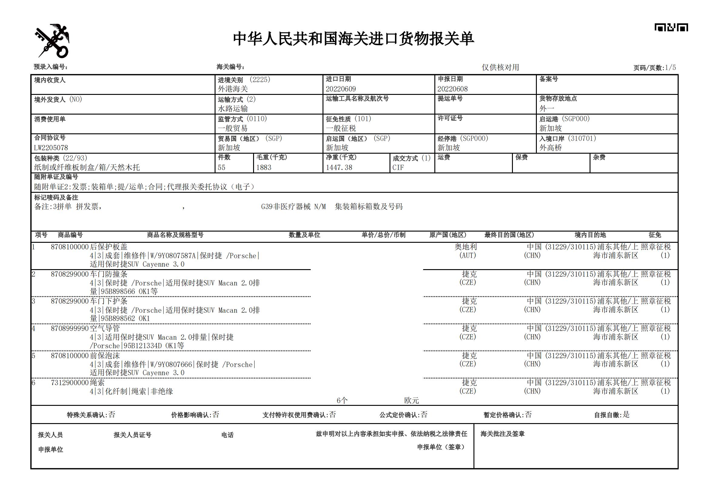 汽配零件進口清關