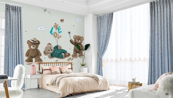 高精密獨(dú)幅提花背景墻布6-熊寶家族