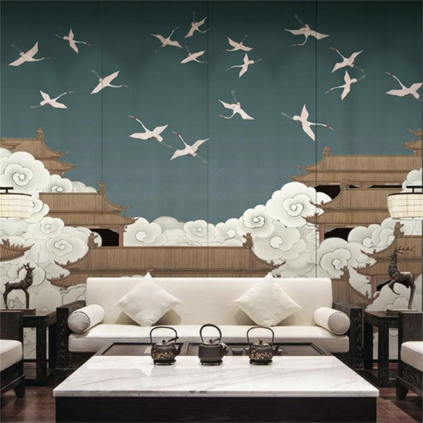 一品鳥(niǎo)吉祥如意大廳背景墻布