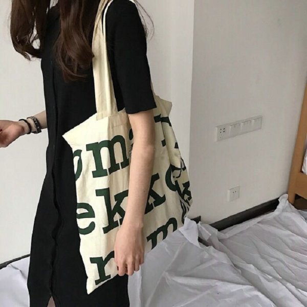 ins風無底無側英文字母帆布購物手提袋可印logo棉布袋
