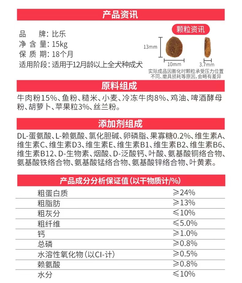 比樂15成,比樂牛肉蘋果成犬,果寡糖成犬糧