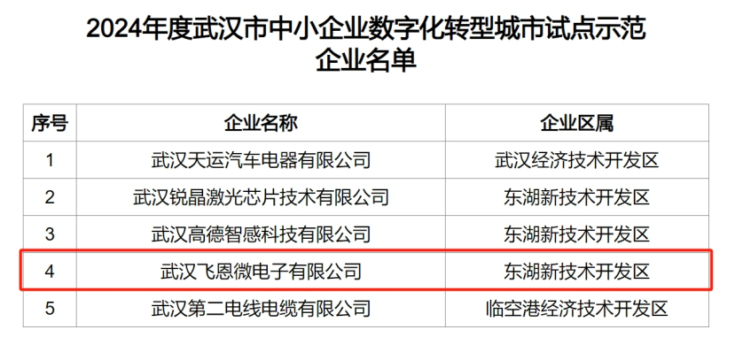 聚齡高科技電子WMS用戶飛恩微電子榮獲武漢數(shù)字化轉(zhuǎn)型示范企業(yè)