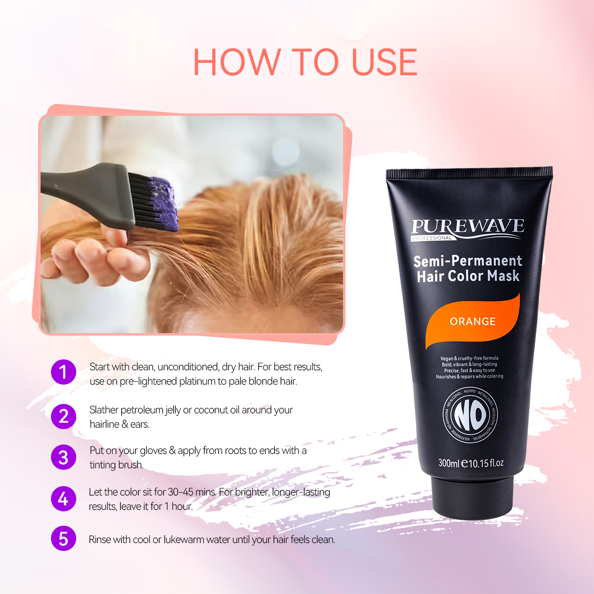 PW Professional Organic Natural Ammonia Free Semi Permanent Orange Hair Color Dye
