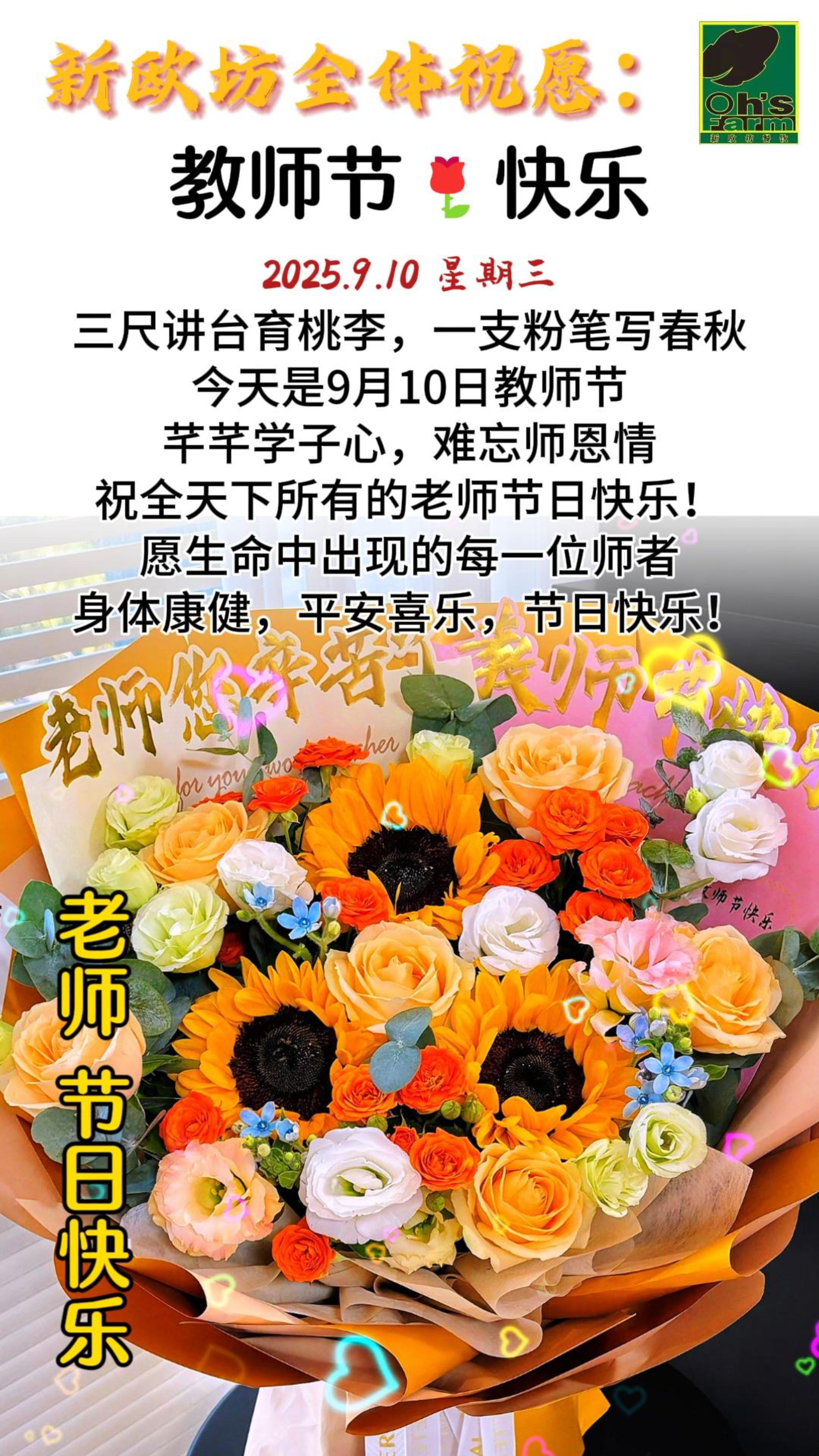 新歐坊祝天下所有教師們節日快樂！