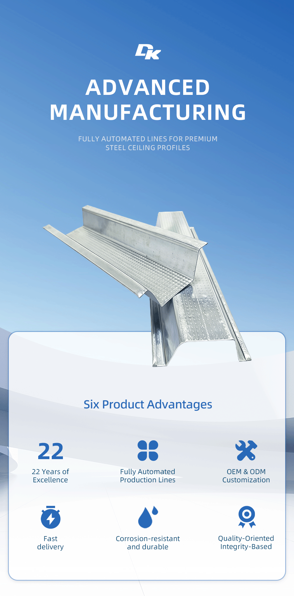 Galvanized Steel Ceiling Profile for Drywall Systems - DK