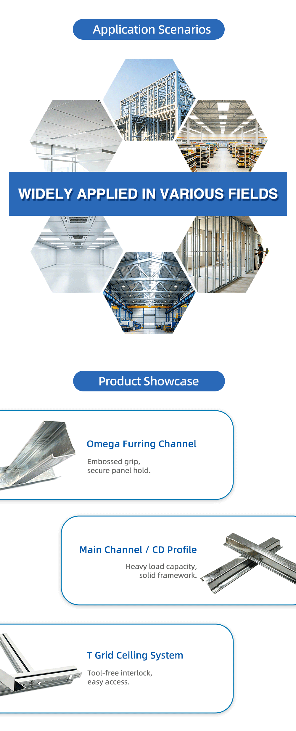 Galvanized Steel Ceiling Profile for Drywall Systems - DK