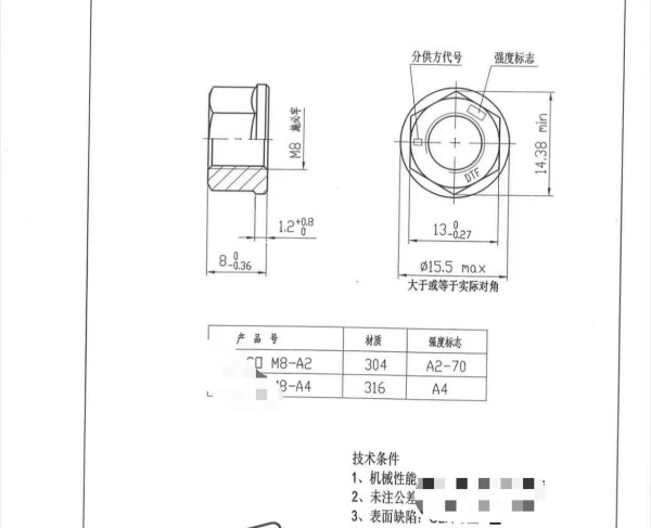 M8X1.25凸缘304不锈钢镀银防松螺母