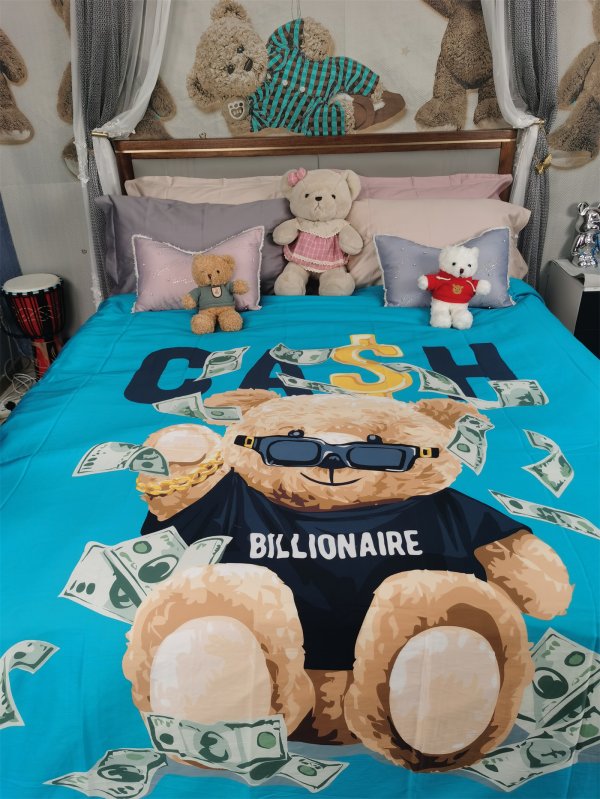 100支進(jìn)口雙股棉數(shù)碼印花四件套-大熊-蘭