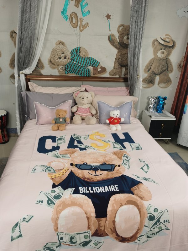 100支進(jìn)口雙股棉數(shù)碼印花四件套-大熊-米