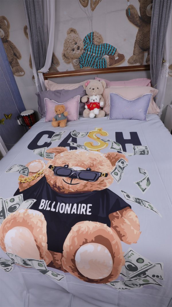 100支進(jìn)口雙股棉數(shù)碼印花四件套-大熊-灰