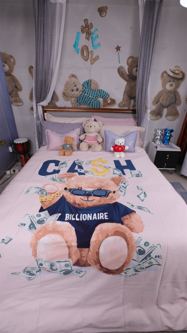 100支進(jìn)口雙股棉數(shù)碼印花四件套-大熊-粉