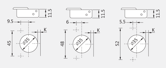 165° FGV-type slide-on hinge