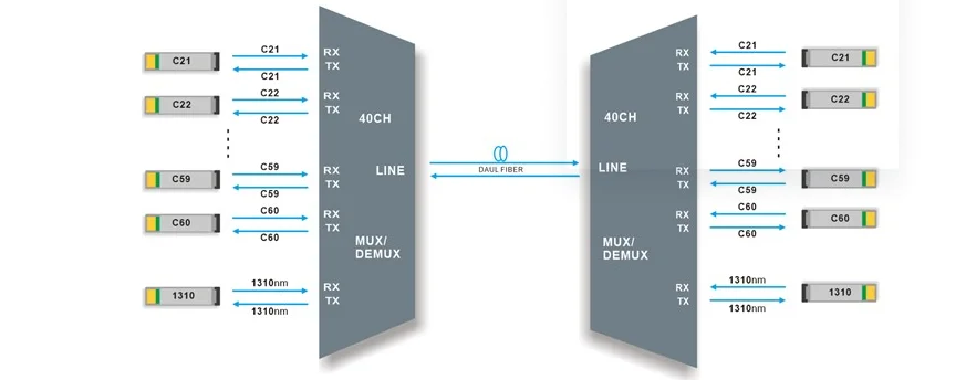 Mux B Rack 40 Channel Mux Manufacturing Company-1U Rack Mount Double AAWG-Wdmlight