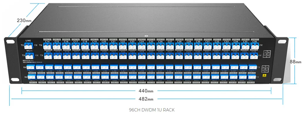 50GHz 96CH DWDM Mux Demux-Dual Fiber-With Monitor Port-2U Rack-Factory