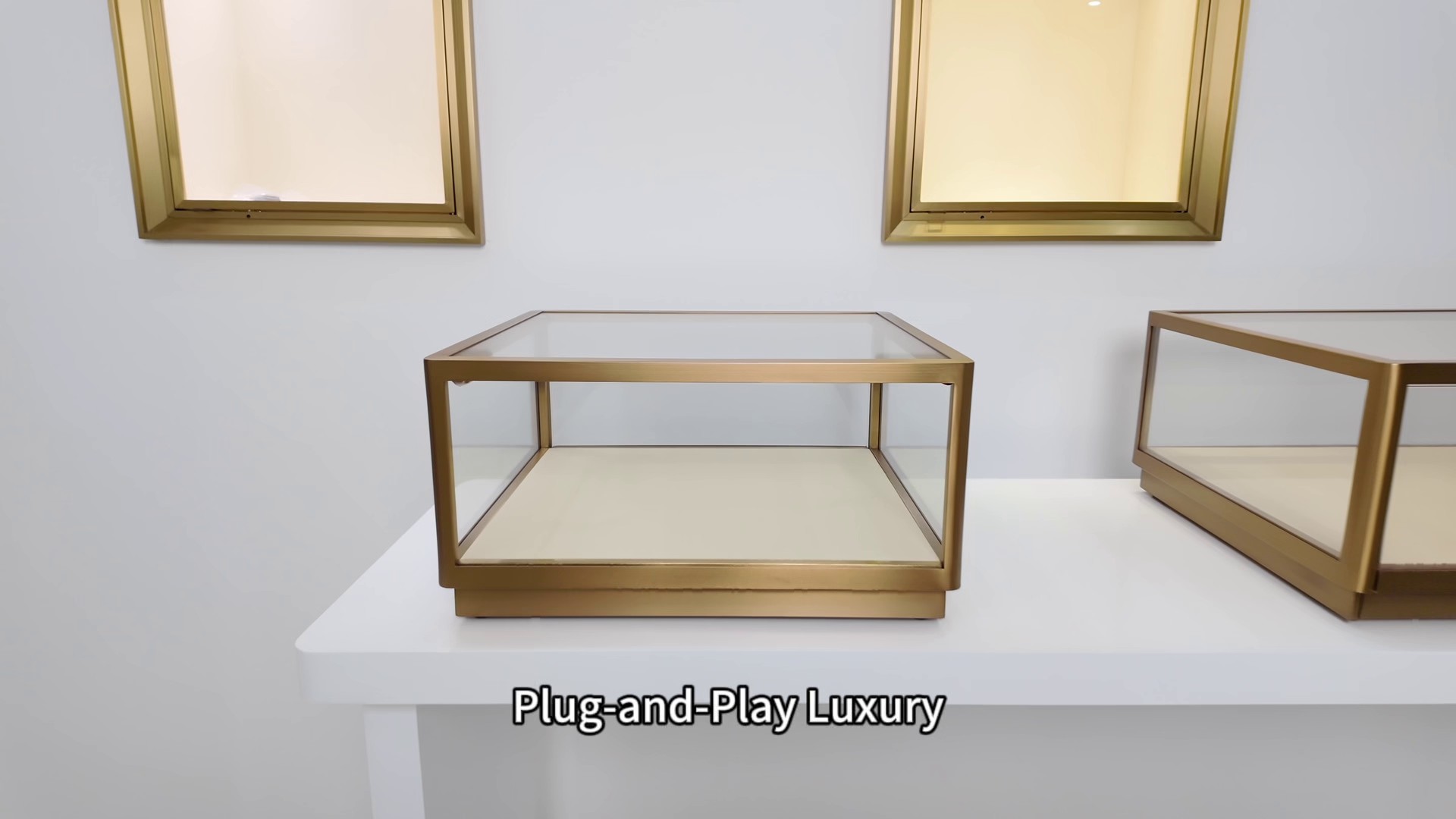 MASTER Tabletop Showcase w/ Locking Drawers, Gold Stainless Steel ...