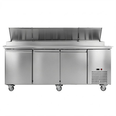 Solid Door Commercial Pizza Prep Table with GN Pans, Stainless Steel Refrigerated Pizza Prep Counter for Pizzeria TPP-47