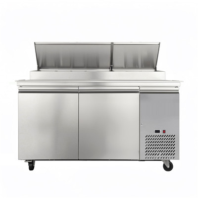Solid Door Commercial Pizza Prep Table with GN Pans, Stainless Steel Refrigerated Pizza Prep Counter for Pizzeria TPP-47