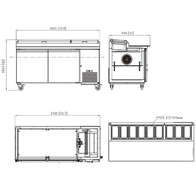 Solid Door Commercial Pizza Prep Table with GN Pans, Stainless Steel Refrigerated Pizza Prep Counter for Pizzeria TPP-47