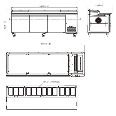 Solid Door Commercial Pizza Prep Table with GN Pans, Stainless Steel Refrigerated Pizza Prep Counter for Pizzeria TPP-47