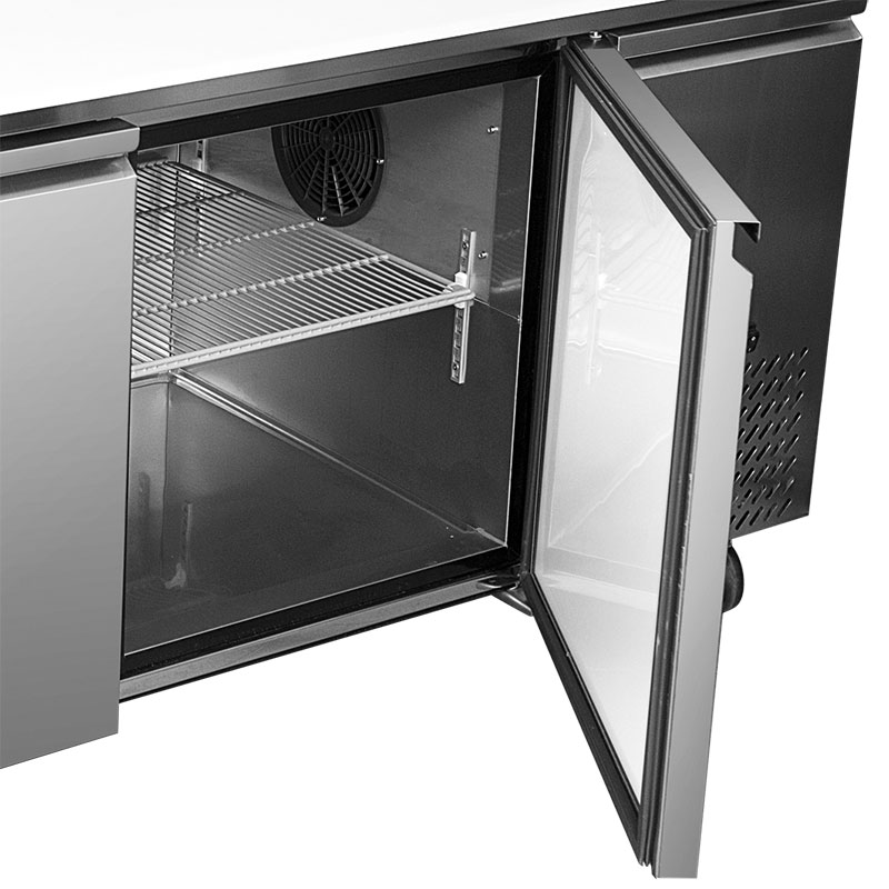 Solid Door Commercial Pizza Prep Table with GN Pans, Stainless Steel Refrigerated Pizza Prep Counter for Pizzeria TPP-47