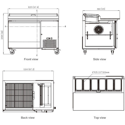 Solid Door Commercial Pizza Prep Table with GN Pans, Stainless Steel Refrigerated Pizza Prep Counter for Pizzeria TPP-47