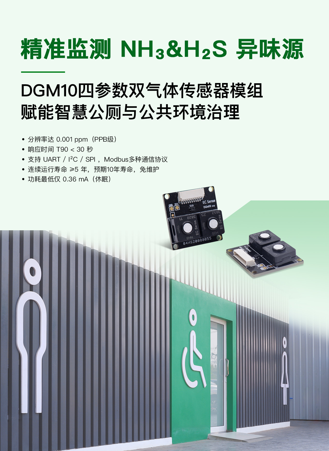 DGM10四参数双气体传感器模组，赋能智慧公厕与公共环境治理!