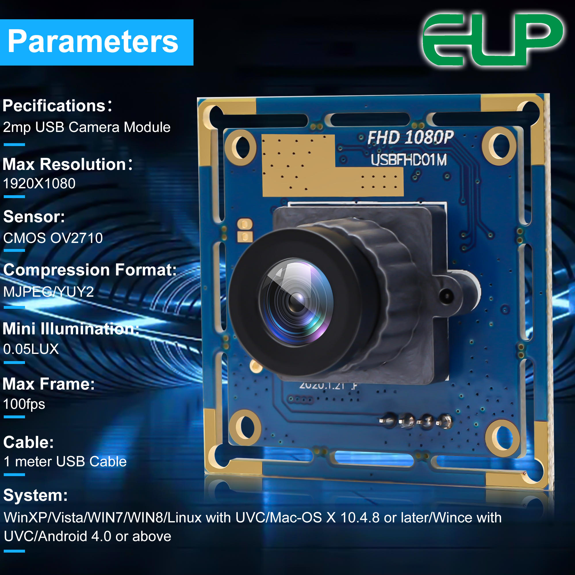 Round Board Camera Module High-Quality 120fps PCB USB 2.0 Webcam with CMOS Camera Module and 2 ...