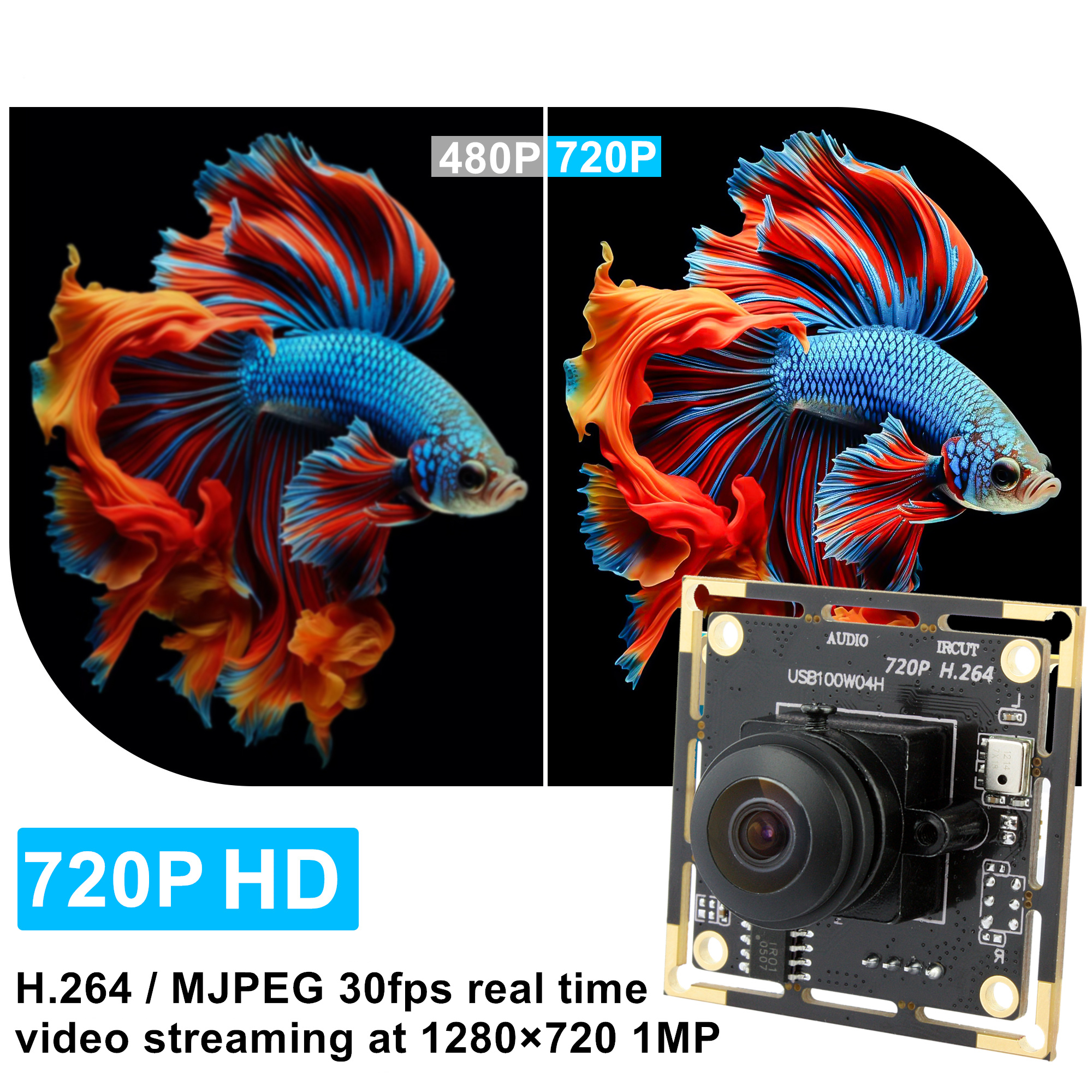 Fish Eye Camera Module ELP Wide Angle Fisheye H.264 720P 30FPS USB Camera Module with Audio