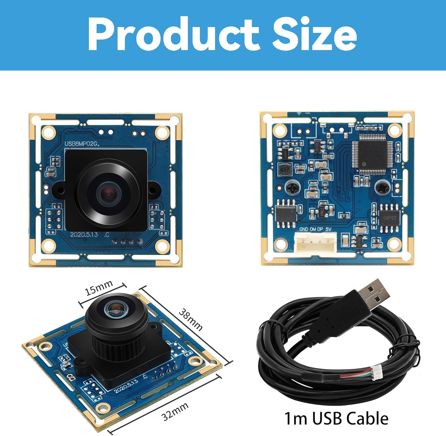 ELP 8MP USB Webcam Module - 180° Fisheye for Industrial Use