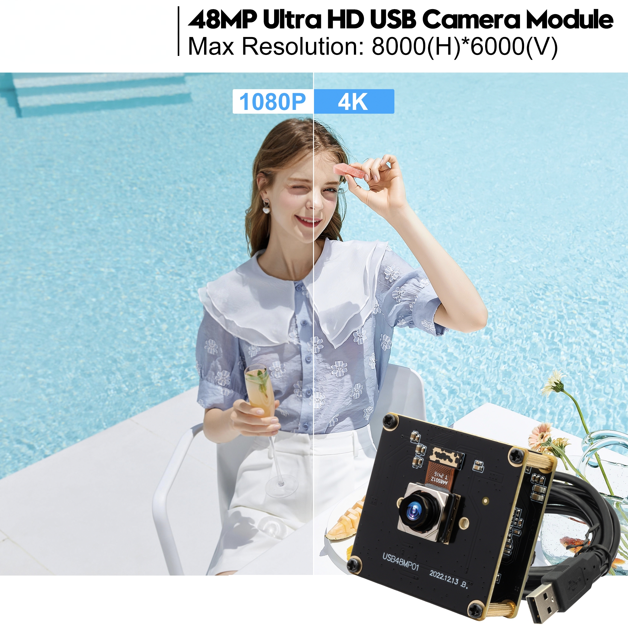 ELP 48MP 快速自動對焦 USB 相機模組 - 100 度鏡頭，用途廣泛